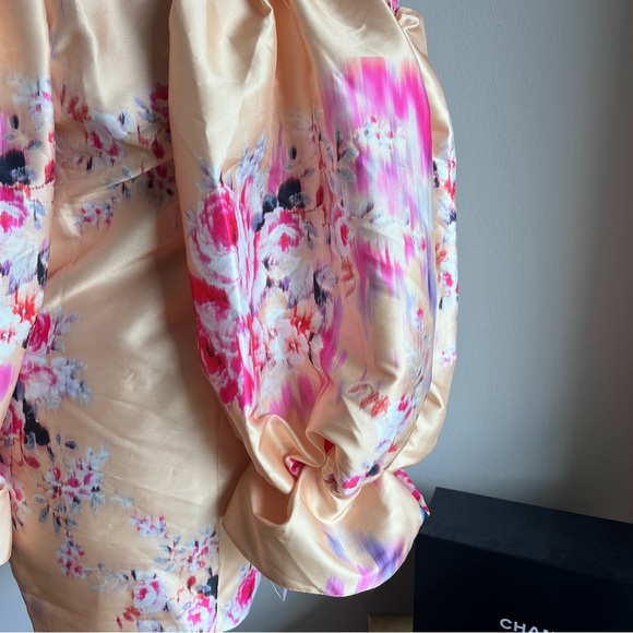 ASOS Pink and Orange Floral Puff Sleeve Off Shoulder Mini Dress size 2 XS NWT - Picture 9 of 12